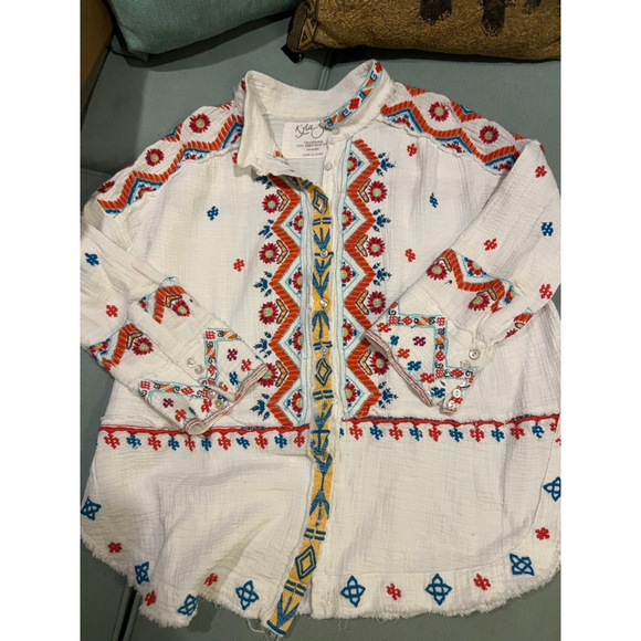 Women's Kyla Seo White Embroidered Button Down Shirt S - Picture 1 of 4